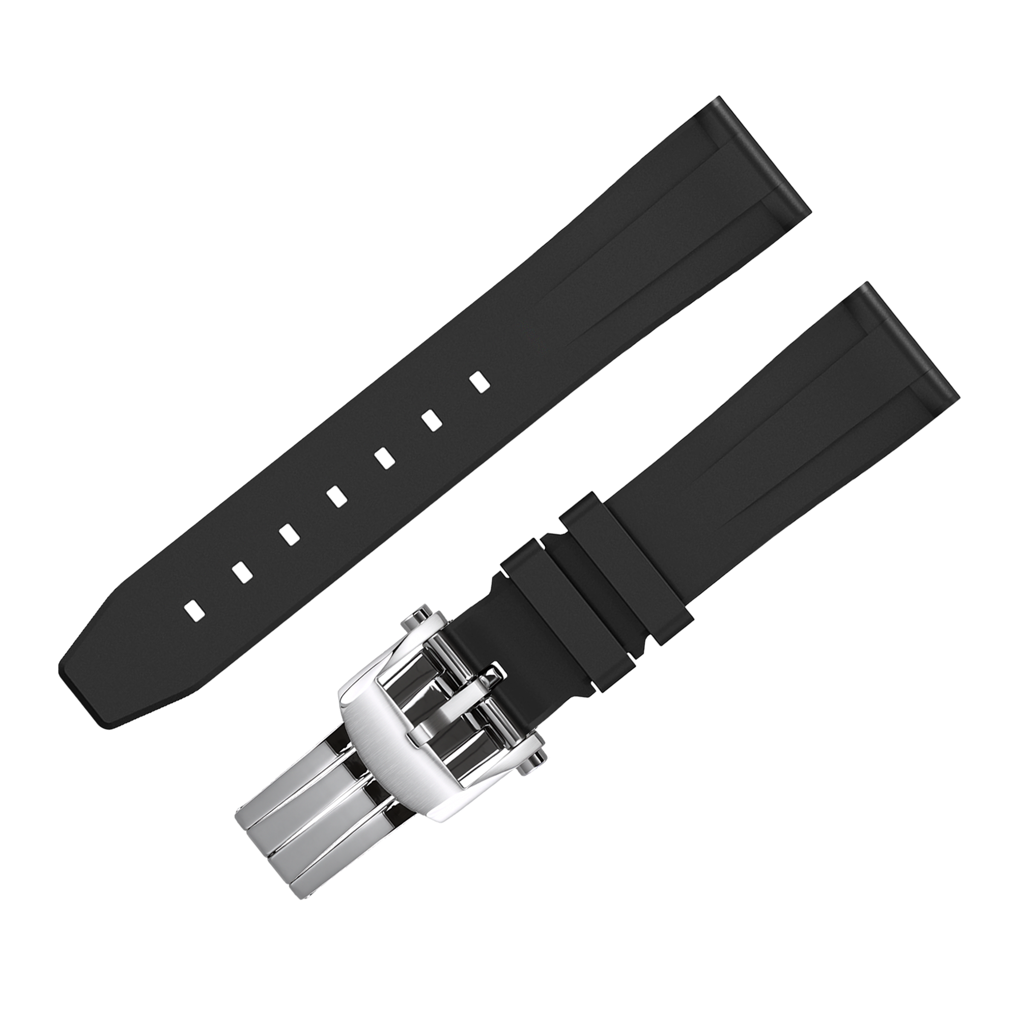 FLUORO WATCH STRAP (Black Strap + Silver Buckle)