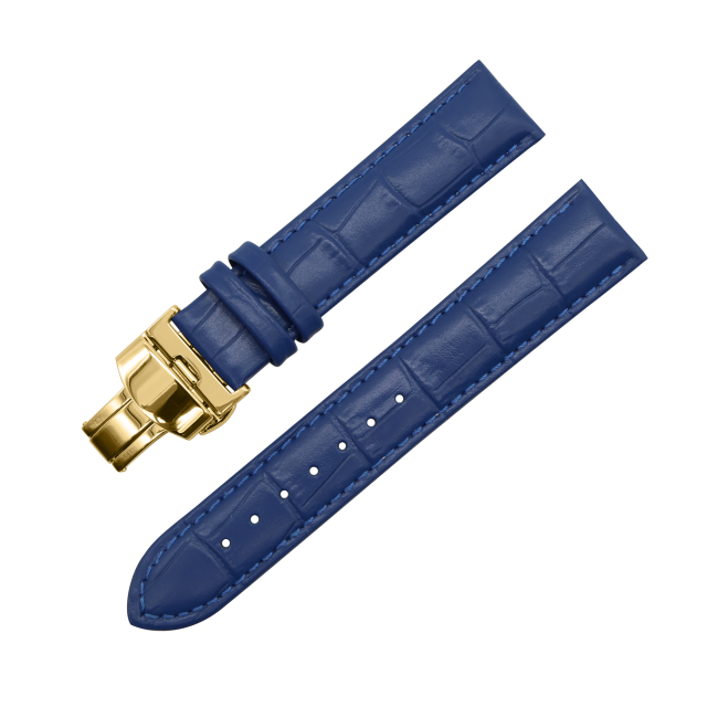 LEATHER WATCH STRAP (Blue Strap + Gold Buckle)