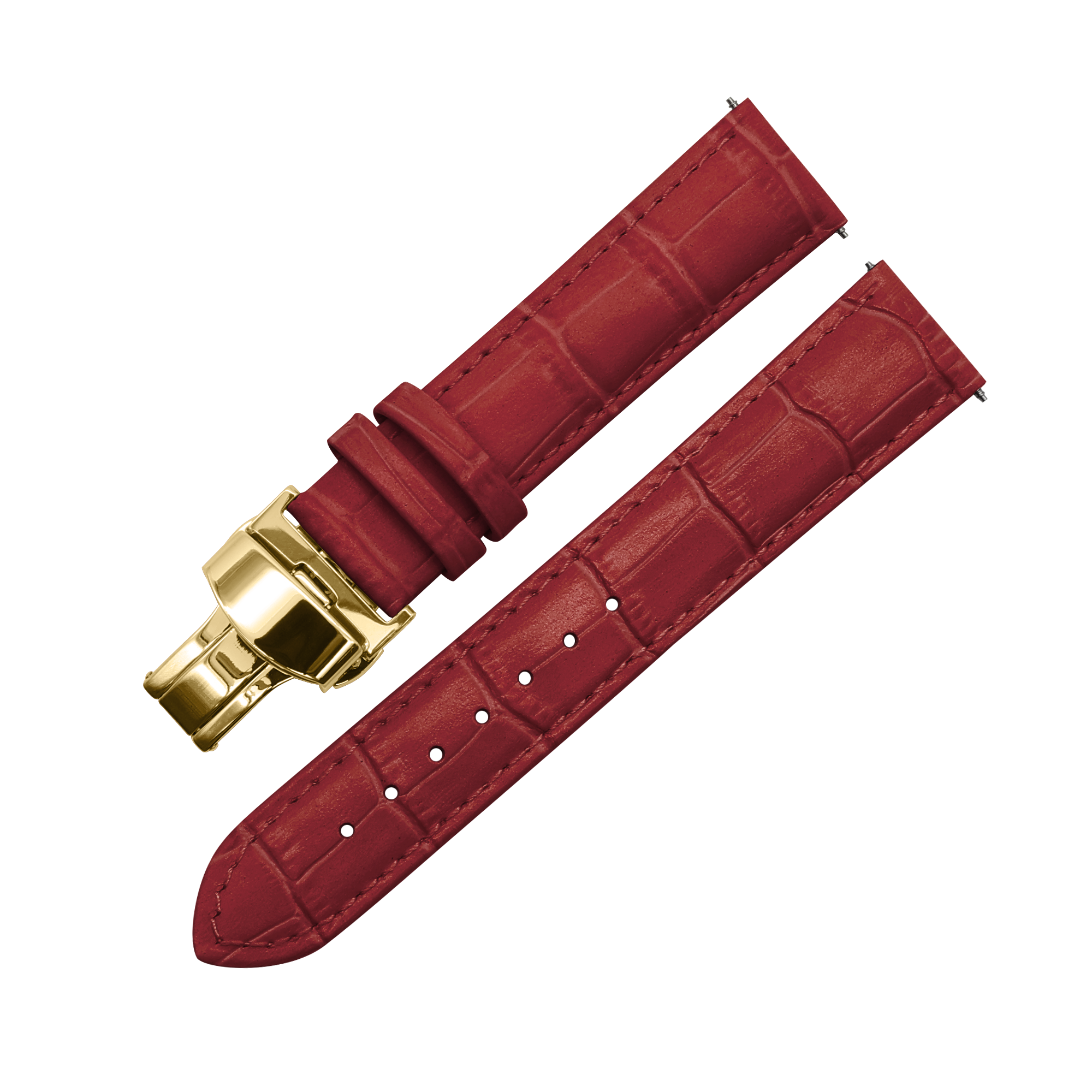LEATHER WATCH STRAP (Red Strap + Gold Buckle)
