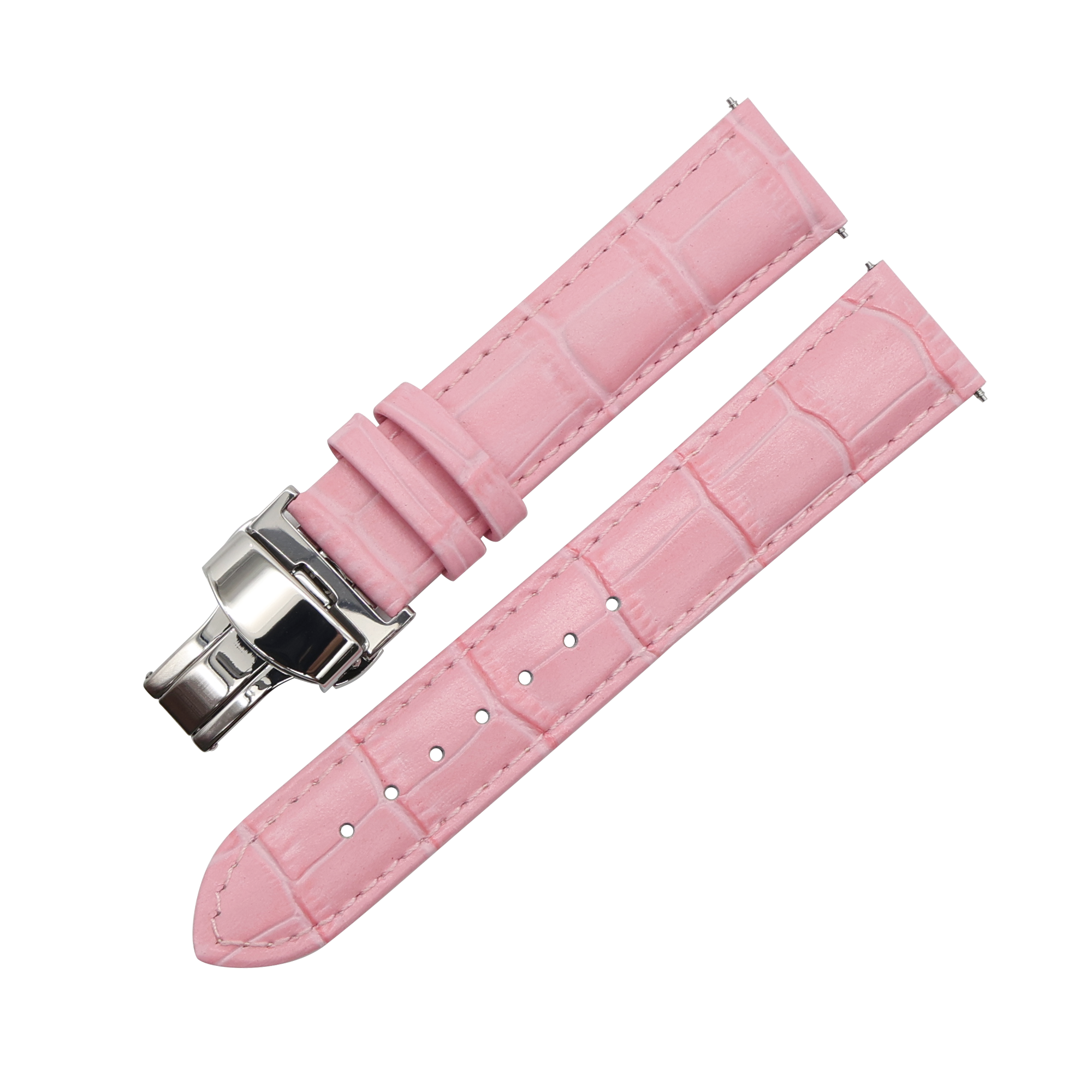 LEATHER WATCH STRAP (Pink Strap + Silver Buckle)