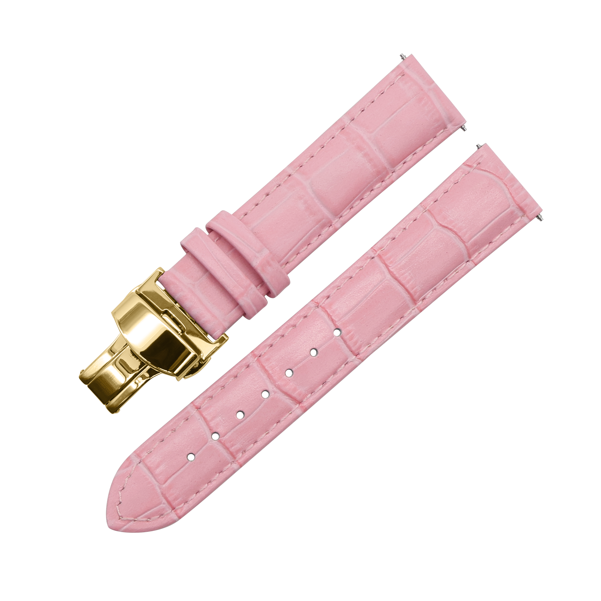 LEATHER WATCH STRAP (Pink Strap + Gold Buckle)