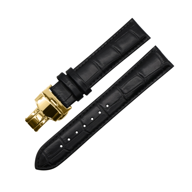 LEATHER WATCH STRAP (Black Strap + Gold Buckle)